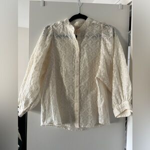 Anthropologie Pilcro Cream Bella Balloon Sleeve Blouse L